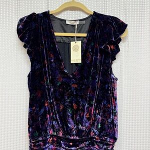 NWT Ramy Brook Purple Velvet Floral V-Neck Women's Top | Small